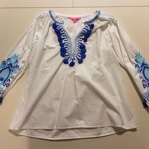 Lilly Pulitzer White Embroidered Bib Collar Blouse